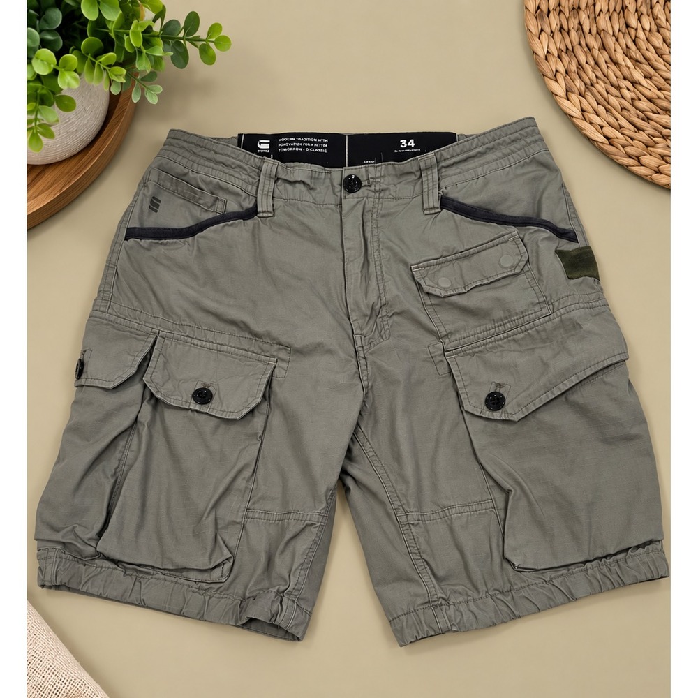 G‑Star Raw Men's Cargo Shorts Size 34 Sage Gray Olive Utility Pockets